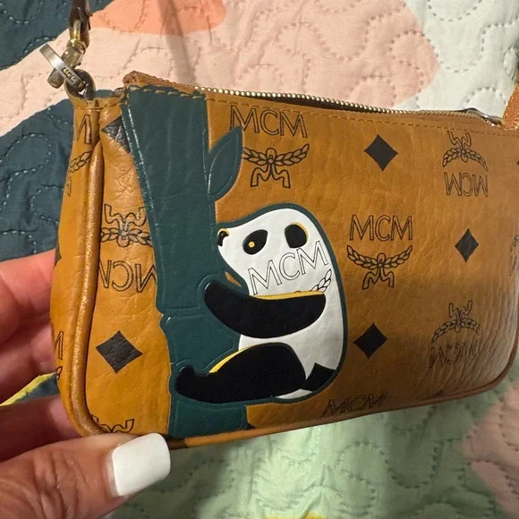 MCM Cognac Visetos Leather Crossbody with Bear Patch and Dark Teal Detail - Picture 2 of 12